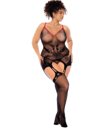 Combinaison intégrale grande taille en résille noire à motif serpent - Mapalé